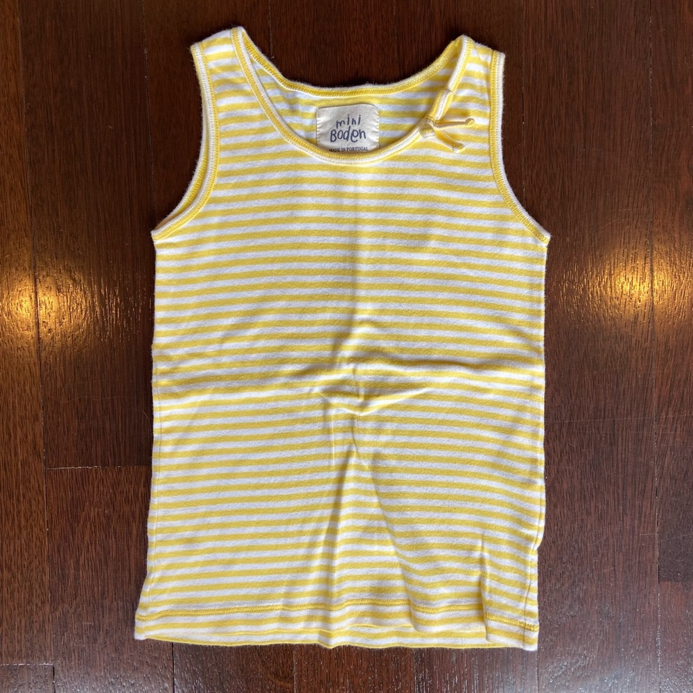 NWOT Mini Boden Tanktop. Yellow and white stripes. Super soft! Girl’s 4-5